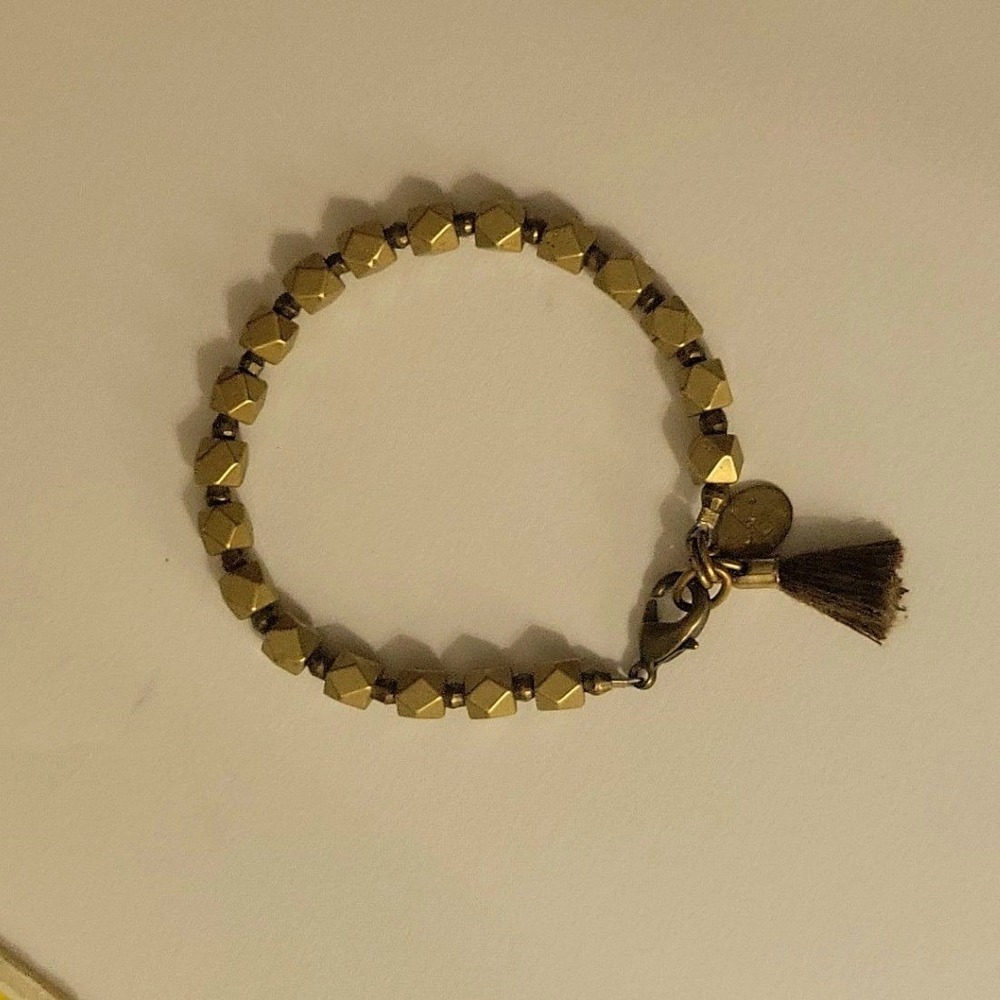 Larissa Loden Brass Geometric Bead Tassel Bracelet Gold Tone Size S  Whimsigoth